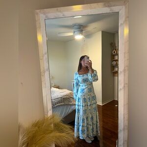 Jardinvue floral lantern sleeve square collar tapered waist maxi dress small